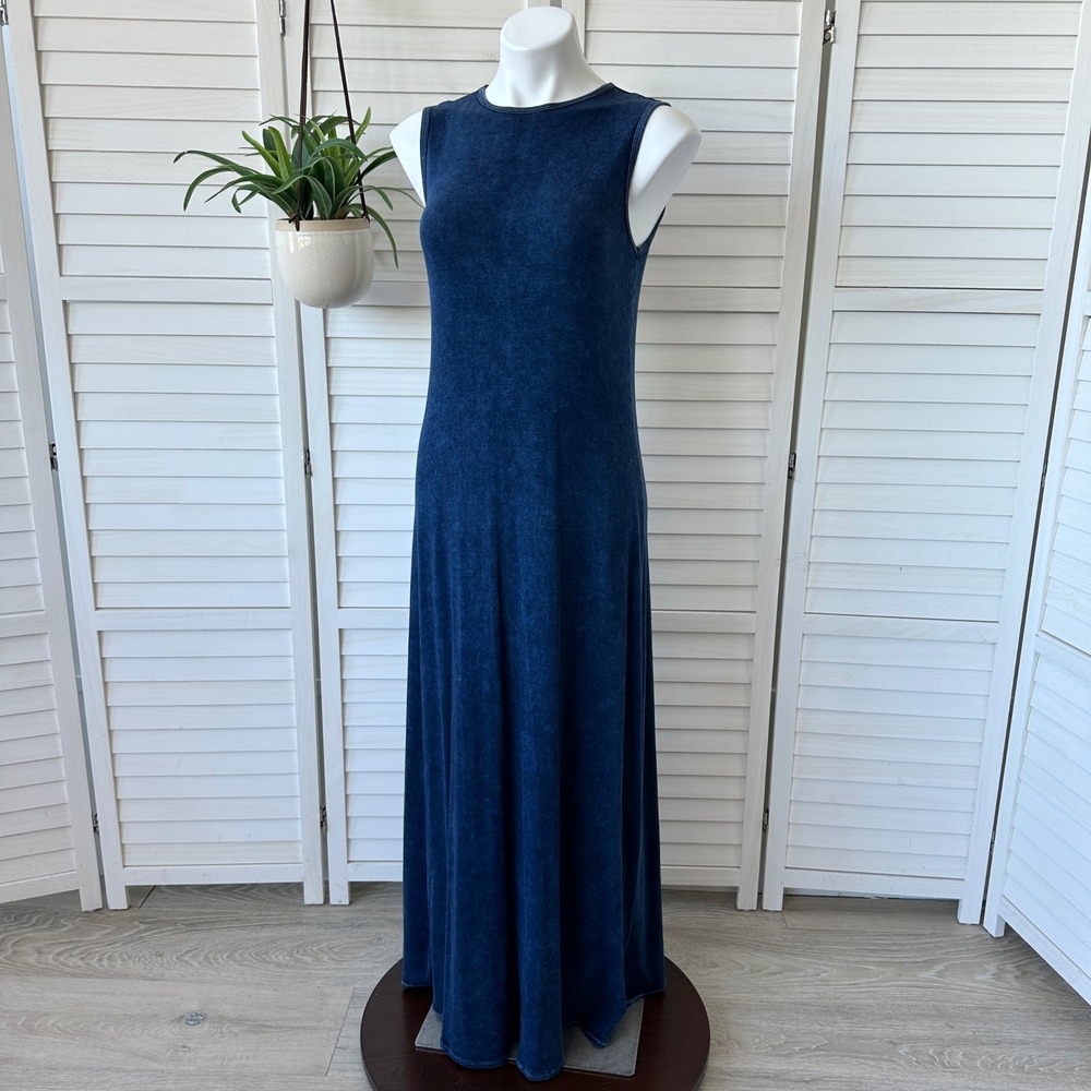 Hard Tail Forever Shell Maxi T Shirt Tank Dress Mineral Wash Navy Blue Size S